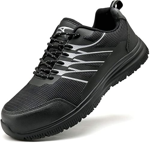 MBG Men's Steel Toe Work Shoes - Slip-On, Lightweight, Non-Slip, Mesh Upper (Black, Sizes 5-12.5)